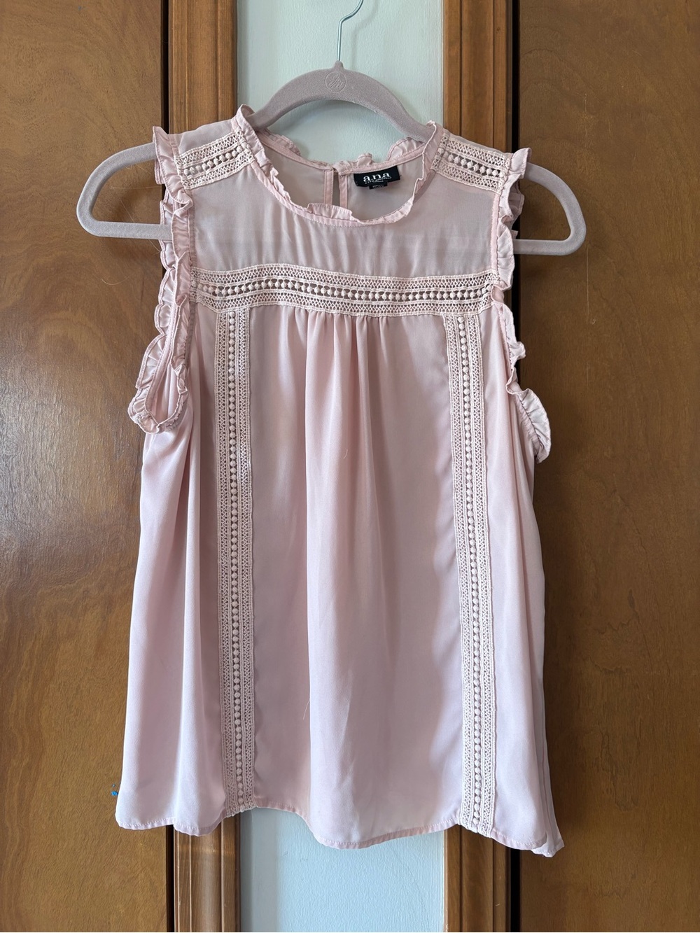 Ana Sleeveless Ruffle Trim Blouse in Light Pink